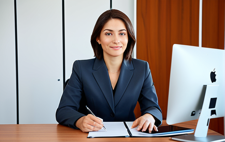 **

A professional businesswoman in a modest business suit, sitting at a desk in a modern office, fully clothed, appropriate attire, safe for work, perfect anatomy, natural proportions, professional photography, high quality.

**