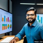 Home 19 라이선스 사업 수익 모델 - A professional Bengali entrepreneur in a modern office setting, analyzing various types of licenses ...